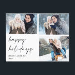 Carte Postale Calligraphie minimaliste de Joyeuses Fêtes Noël<br><div class="desc">Carte postale de Noël minimaliste des fêtes heureuses Carte postale de Noël simple à trois photos avec une calligraphie moderne image de tête de fête, les noms des couples et la date de l'année. Le dos de la carte postale est préparé pour l'adresse et le message des couples. Idéal pour...</div>