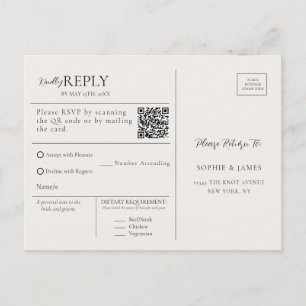 Carte Postale Calligraphie minimaliste moderne de code QR RSVP