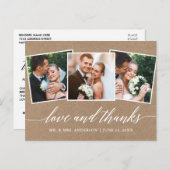 Carte Postale Calligraphie Moderne 3 Photo Amour Merci Kraft (Devant / Derrière)