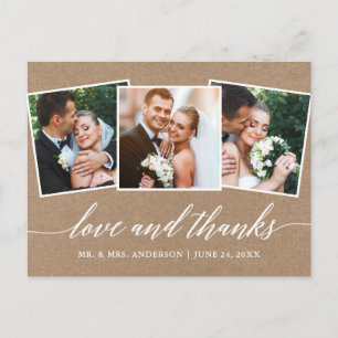 Carte Postale Calligraphie moderne 3 Photo Love Merci Kraft