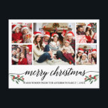Carte Postale Calligraphie moderne 5 Photo Famille Joyeux Noël<br><div class="desc">Calligraphie moderne Script 5 Photo Famille Photo Collage Joyeux Noël Carte postale inclut Aquarelle Noël Fruits de Noël</div>