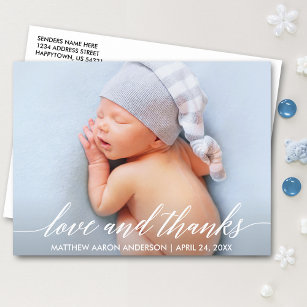 Carte Postale Calligraphie moderne Amour et Merci Baby Photo