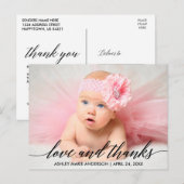 Carte Postale Calligraphie Moderne Bébé Amour et Merci Photo (Devant / Derrière)