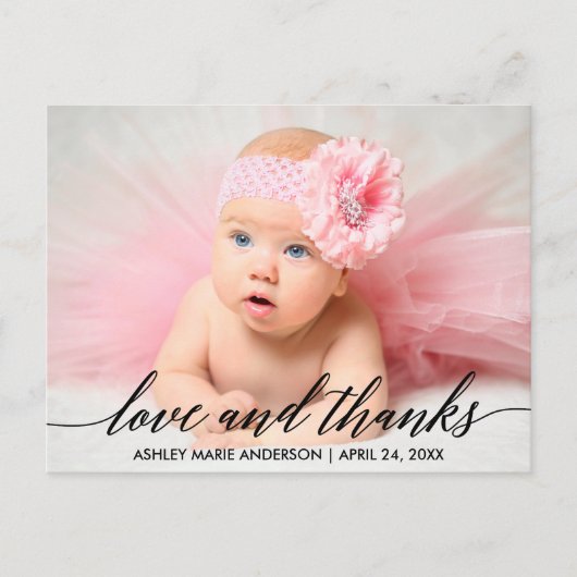 Carte Postale Calligraphie Moderne Bébé Amour et Merci Photo (Devant)