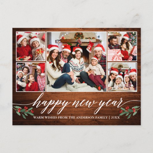 Carte Postale Calligraphie moderne Bois 5 Photo Bonne année (Devant)