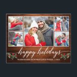 Carte Postale Calligraphie moderne Bois 5 Photo Joyeuses Fêtes<br><div class="desc">Calligraphie moderne Script 5 Photo Couple Photo Collage Happy Holidays Carte postale inclut Aquarelle Christmas Holly Berries - Rustic Country Wood</div>