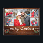 Carte Postale Calligraphie moderne Bois 5 Photo Joyeux Noël<br><div class="desc">Calligraphie moderne Script 5 Photo Couple Photo Collage Joyeux Noël Carte postale inclut Aquarelle Noël Fruits de Noël - Bois rustique</div>