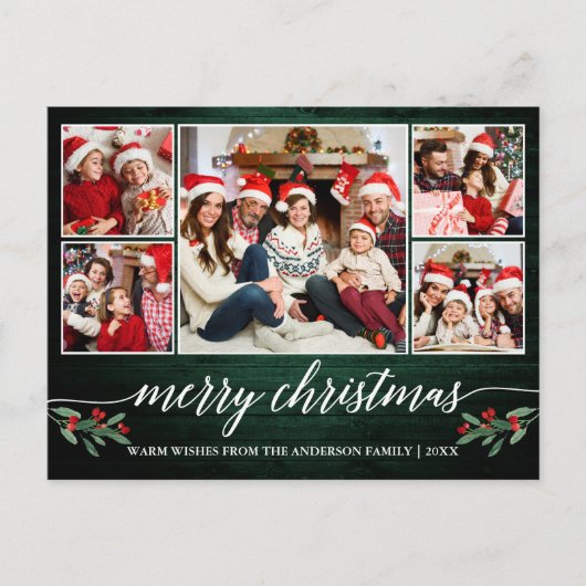 Carte Postale Calligraphie moderne Bois vert 5 Photo Noël (Devant)