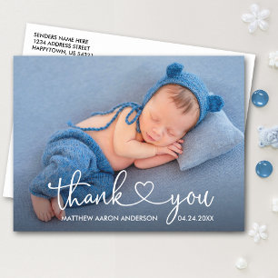 Carte Postale Calligraphie Moderne Cœur Bébé Photo Merci