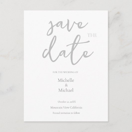Carte Postale Calligraphie Moderne de Mariage Save the Date (Devant)