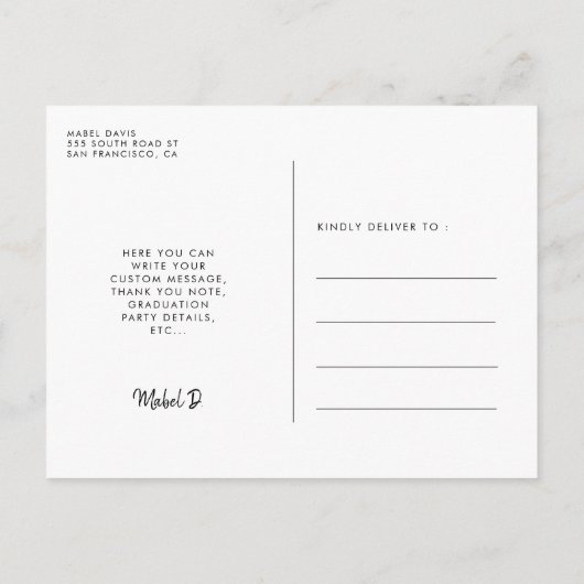 Carte Postale Calligraphie moderne Diplôme photo (Dos)