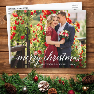 Carte Postale Calligraphie moderne élégante Joyeux Noël Couple