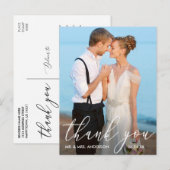 Carte Postale Calligraphie moderne élégante Photo Mariage Remerc (Devant / Derrière)