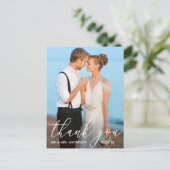 Carte Postale Calligraphie moderne élégante Photo Mariage Remerc (Debout devant)