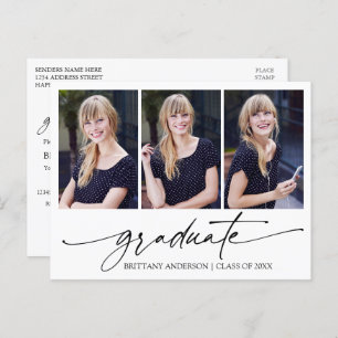 Carte Postale Calligraphie moderne Encre 3 Photo Graduation Part