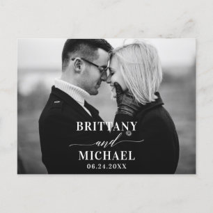 Carte Postale Calligraphie moderne Enregistrer la date Noir et b