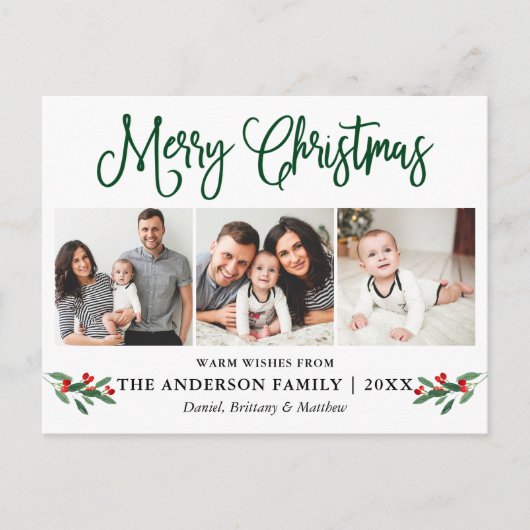 Carte Postale Calligraphie moderne Fun Christmas Holly 3 Photo (Devant)
