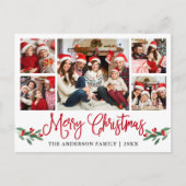 Carte Postale Calligraphie moderne Fun Rouge Christmas Holly 5 P (Devant)
