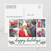 Carte Postale Calligraphie moderne Green Happy Holidays 5 Photo (Devant / Derrière)