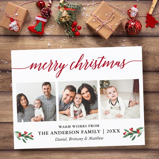 Carte Postale Calligraphie moderne Holly Red Christmas 3 Photo