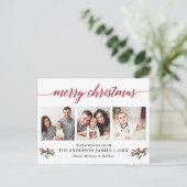 Carte Postale Calligraphie moderne Holly Red Christmas 3 Photo (Debout devant)