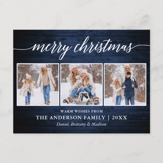 Carte Postale Calligraphie moderne Joyeux Noël Bois de Noël 3 Ph (Devant)