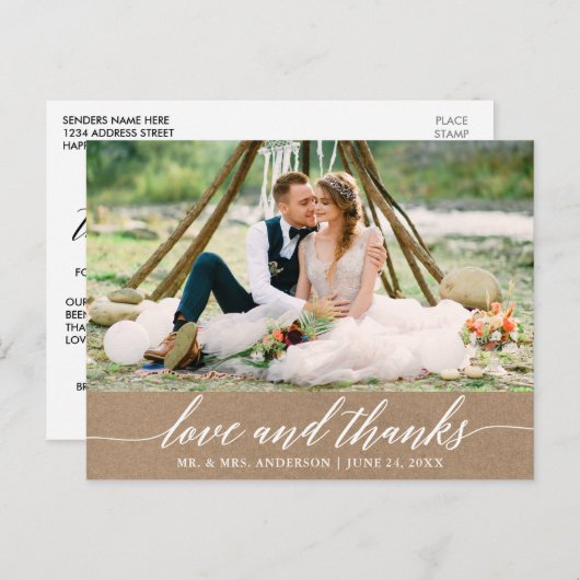 Carte Postale Calligraphie Moderne Mariage Amour et Remerciement (Devant / Derrière)