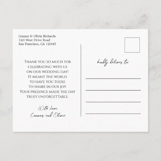 Carte Postale Calligraphie moderne Mariage Merci photo (Dos)