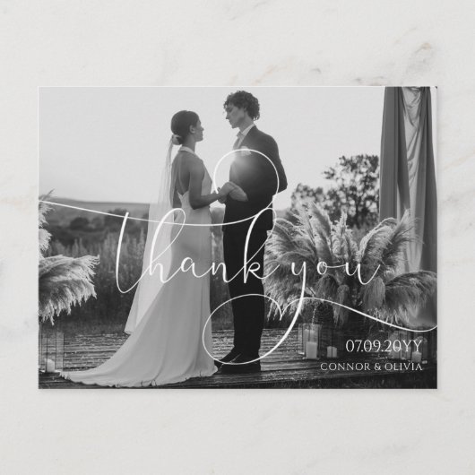 Carte Postale Calligraphie moderne Mariage Merci photo (Devant)
