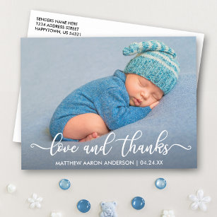 Carte Postale Calligraphie moderne Nouveau bébé amour et merci