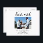 Carte Postale Calligraphie moderne Photo Nous avons déménagé Nou<br><div class="desc">Personnalisé Déplacement Faire-part Nouveau Accueil Photo Nous avons déménagé Nouvelle Adresse Changement D'Adresse Carte Postale</div>