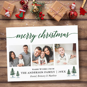 Carte Postale Calligraphie moderne Pins verts Noël 3 Photo