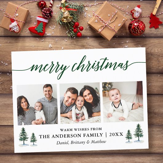 Carte Postale Calligraphie moderne Pins verts Noël 3 Photo