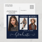 Carte Postale Calligraphie moderne Script 3 Photo Bleu Graduatio (Devant / Derrière)