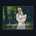 Carte Postale Calligraphie Moderne Script Changer La Date Photo<br><div class="desc">Calligraphie Moderne Script Changer La Date Mariage Postponpond Couple Photo Carte Postale</div>