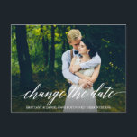 Carte Postale Calligraphie Moderne Script Changer La Date Photo<br><div class="desc">Calligraphie Moderne Script Changer La Date Mariage Postponpond Couple Photo Carte Postale</div>