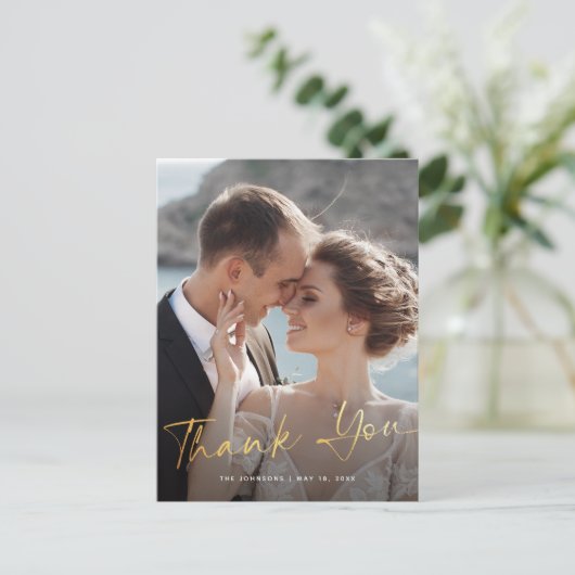 Carte Postale Calligraphie moderne Script Mariage Merci (Debout devant)