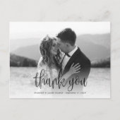 Carte Postale Calligraphie moderne Script Mariage Photo Merci (Devant)