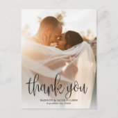 Carte Postale Calligraphie moderne Script Mariage Photo Merci (Devant)