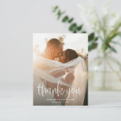 Carte Postale Calligraphie moderne Script Mariage Photo Merci (Debout devant)