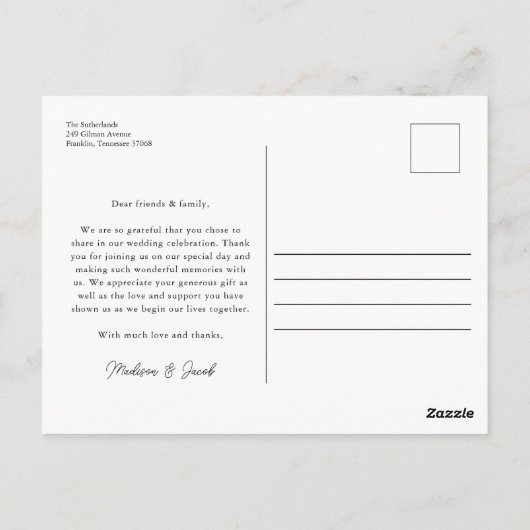 Carte Postale Calligraphie moderne Script Mariage Photo Merci (Dos)