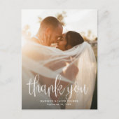 Carte Postale Calligraphie moderne Script Mariage Photo Merci (Devant)