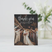 Carte Postale Calligraphie moderne Script Mariage Photo Merci (Debout devant)