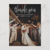 Carte Postale Calligraphie moderne Script Mariage Photo Merci (Devant)