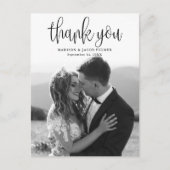 Carte Postale Calligraphie moderne Script Mariage Photo Merci (Devant)