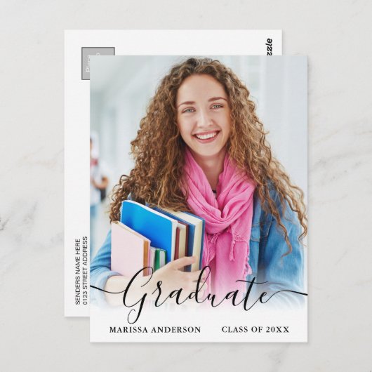 Carte Postale Calligraphie moderne Script Photo Grad Faire-part (Devant / Derrière)