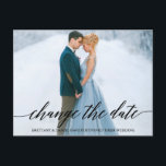 Carte Postale Calligraphie Moderne Script Photo Modifier La Date<br><div class="desc">Calligraphie Moderne Script Changer La Date Mariage Postponpond Couple Photo Carte Postale</div>
