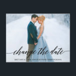 Carte Postale Calligraphie Moderne Script Photo Modifier La Date<br><div class="desc">Calligraphie Moderne Script Changer La Date Mariage Postponpond Couple Photo Carte Postale</div>