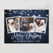 Carte Postale Calligraphie Noël Bleu Bois Lumières 3 Photo (Devant)