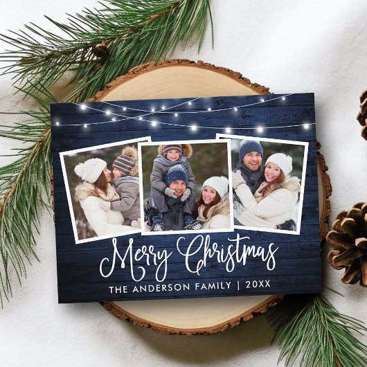 Carte Postale Calligraphie Noël Bleu Bois Lumières 3 Photo